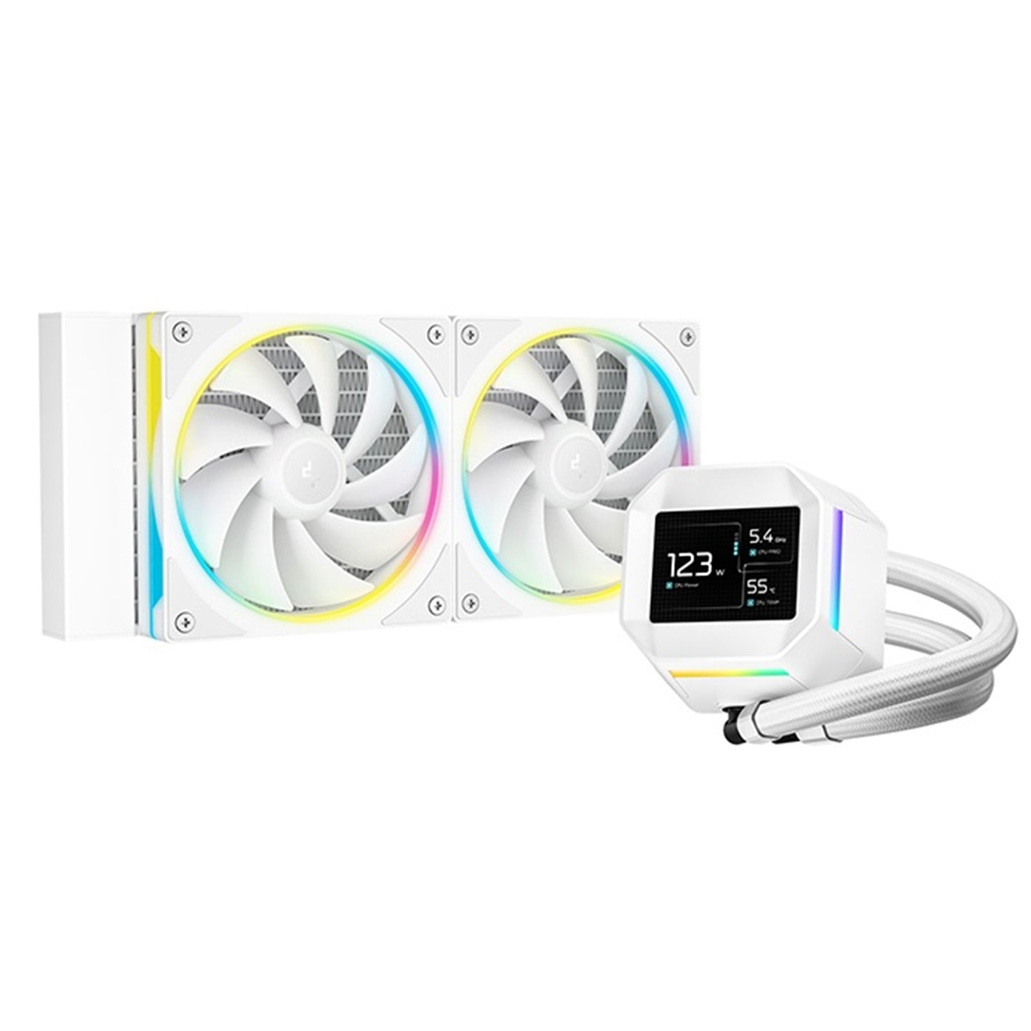 DeepCool LM240 White Liquid CPU Cooler with 2.4 Inch IPS Display, 240mm AIO, Dual 120mm ARGB Fans, Anti-Leak Technology, PWM Pump, Intel LGA 1851/1700 & AMD AM5 Compatible, White