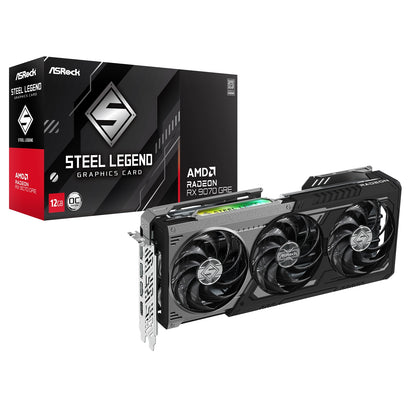 ASRock AMD Radeon RX 9070 GRE Steel Legend Dark OC 12GB GDDR6 Graphics Card, 3072 Streams, 2340 MHz Core Clock, Triple Fan, 3x DisplayPorts / 1x HDMI Port