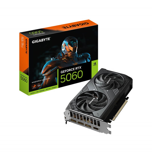 Gigabye NVIDIA GeForce RTX 5060 WINDFORCE MAX OC 8G GDDR7 Graphics Card, 3840 CUDA Cores, 2512 Mhz Core Clock, Dual Fan, 3x DisplayPorts / 2x HDMI Ports