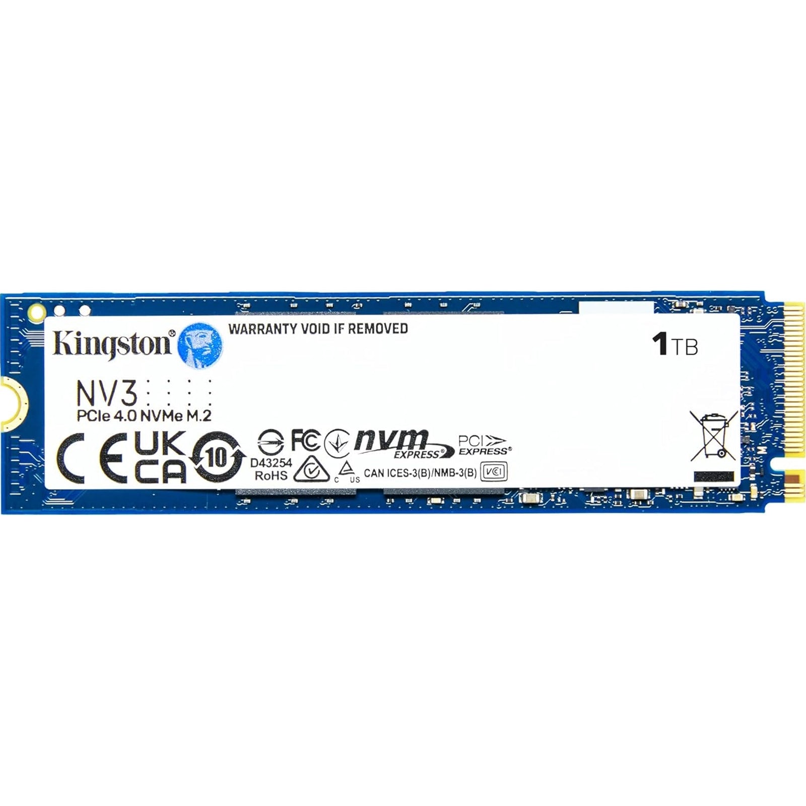 Kingston NV3 (SNV3S/1000G) 1TB NVMe SSD, M.2 Interface, PCIe Gen4, 2280, Read 6000 MB/s, Write 4000 MB/s, 3 Year Warranty