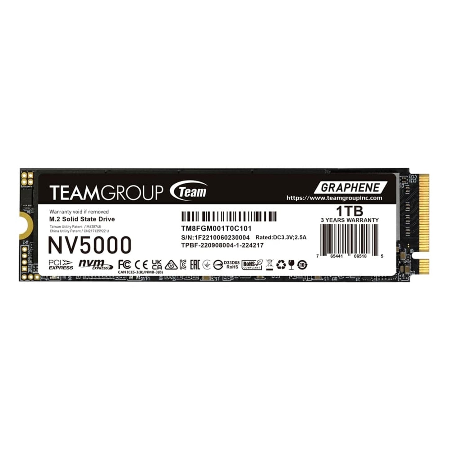 Team NV5000 (TM8FGM001T0C101) 1TB M.2 Interface, PCIe Gen4x4 with NVMe, 2280, Read 5000MB/s, Write 3000MB/s, 3 Year Warranty