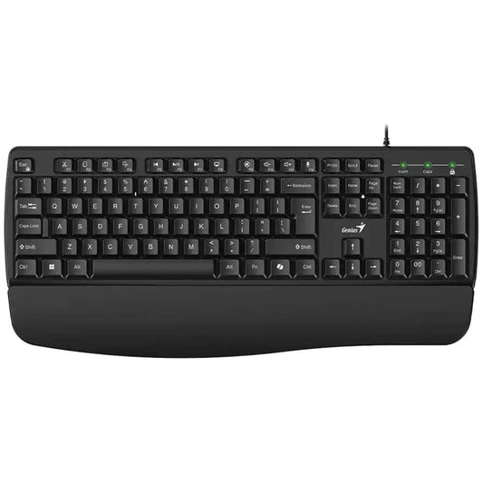 Genius KB-123 Wired AI Copilot Business Keyboard with Palm Rest, USB Plug and Play, Multimedia Function Keys, Full Size UK Layout Design for Home or Office, Black