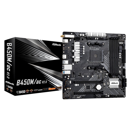ASRock B450M/ac R2.0 Super Alloy AM4 Socket Motherboard, Micro ATX, 4x DDR4 Slots, 1 x M.2 Socket, GbE LAN, 1x HDMI Port