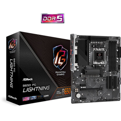 ASRock B650 PG Lightning AMD AM5 Socket Motherboard, ATX, 4x DDR5 Slots, 4x M.2 Sockets, 2x USB-C Port, Fitted I/O Shield, 2.5GbE LAN, 1x HDMI Port
