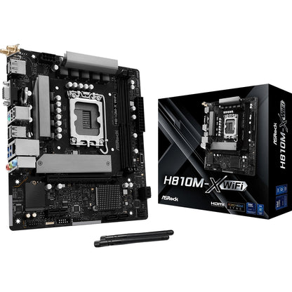 ASRock H810M-X WIFI Intel Socket 1851 Motherboard, 2 x DDR5 DIMM Slots, 1 x M.2 Socket (Key E), 1 x USB 3.2 Type-C, 2.5G LAN, 802.11ac Wi-Fi Module, 1 x HDMI Port/ 1 x Display Port