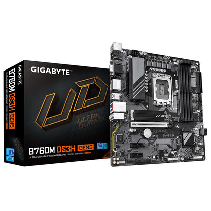 Gigabyte B760M DS3H GEN5 Intel Socket 1700 Motherboard, Micro ATX, 4x DDR5 Slots, 2x M.2 Sockets, 1x USB-C Port, 2.5GbE LAN, 1x D-Sub / 1x DisplayPort / 1x HDMI Port