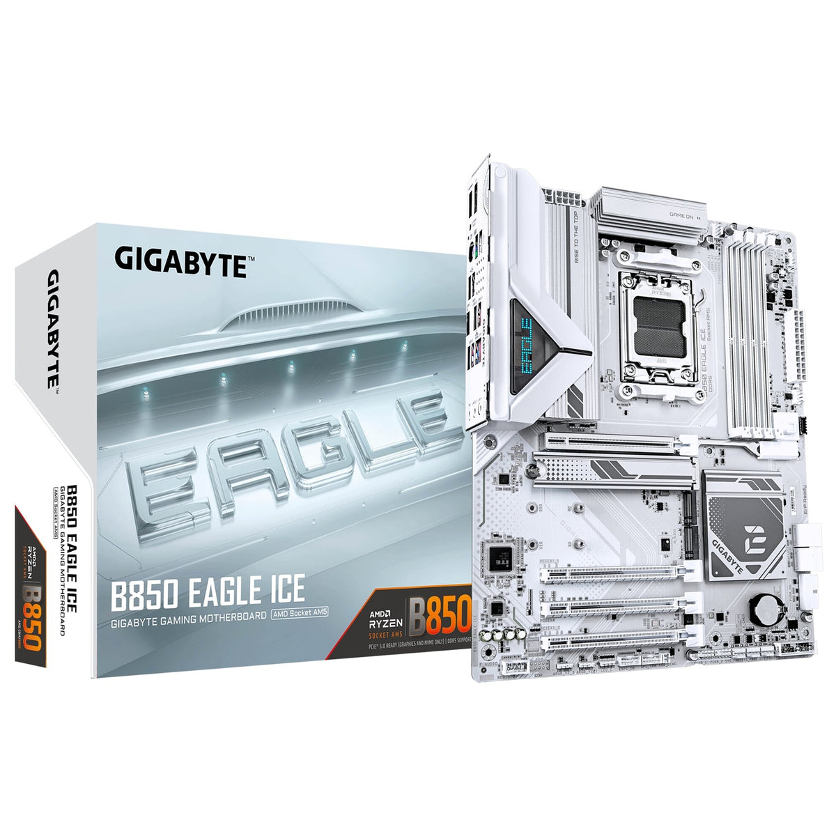 Gigabyte B850 EAGLE ICE AMD AM5 Socket Motherboard, ATX, 4x DDR5 Slots, 3x M.2 Socket, Fitted I/O Shield, 2.5GbE LAN, 1x DisplayPort / 1x HDMI Port