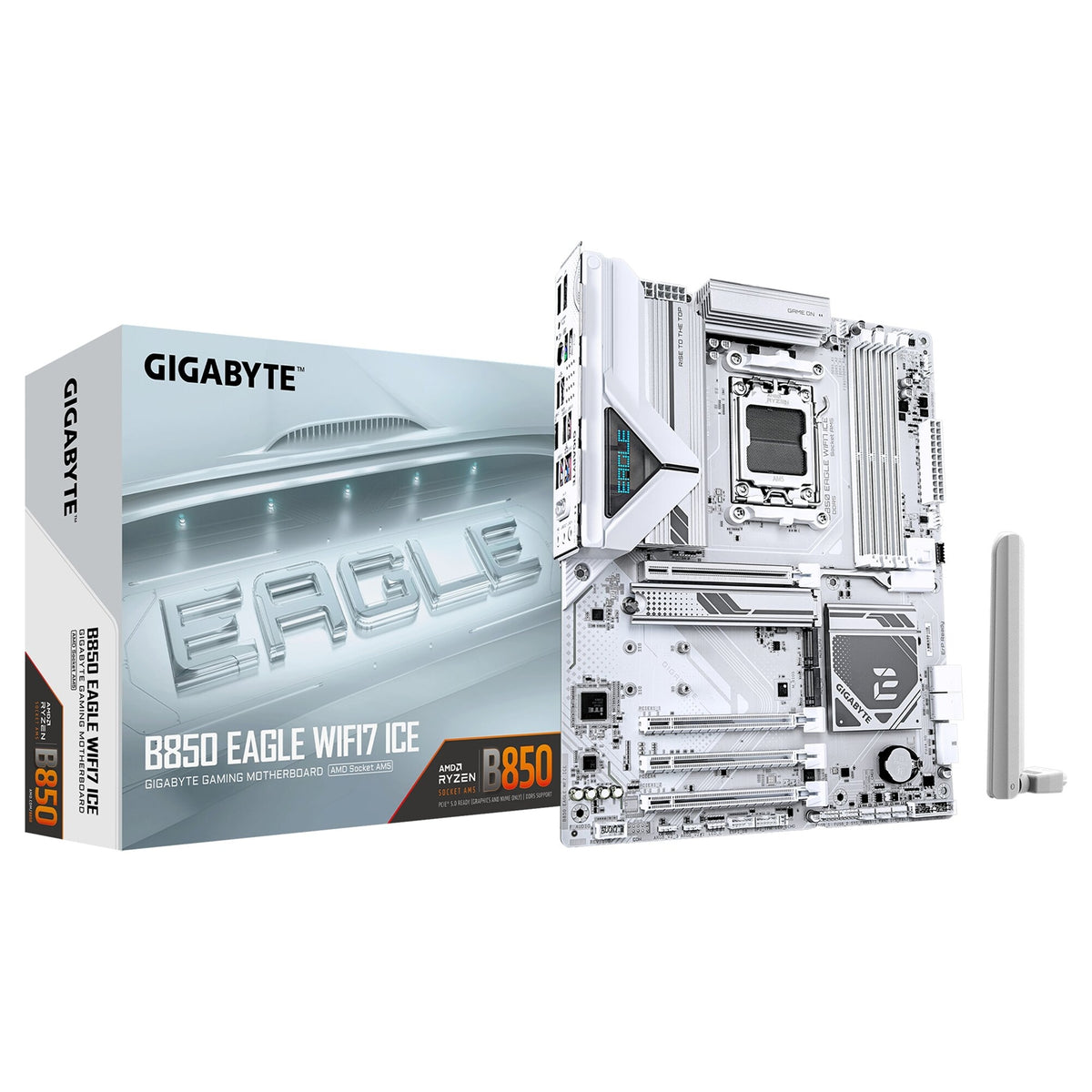 Gigabyte B850 EAGLE WIFI7 ICE AMD AM5 Socket Motherboard, ATX, 4x DDR5 Slots, 3x M.2 Socket, Fitted I/O Shield, 2.5GbE LAN, Wi-Fi 7, 1x DisplayPort / 1x HDMI Port