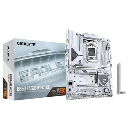 Gigabyte B850 EAGLE WIFI7 ICE AMD AM5 Socket Motherboard, ATX, 4x DDR5 Slots, 3x M.2 Socket, Fitted I/O Shield, 2.5GbE LAN, Wi-Fi 7, 1x DisplayPort / 1x HDMI Port