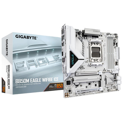 Gigabyte B850M Eagle WIFI6E ICE AMD AM5 Socket Motherboard, Micro ATX, 4x DDR5 Slots, 3x M.2 Sockets, 2x USB-C Port, Wi-Fi 6E, 2x DisplayPort / 1x HDMI Port