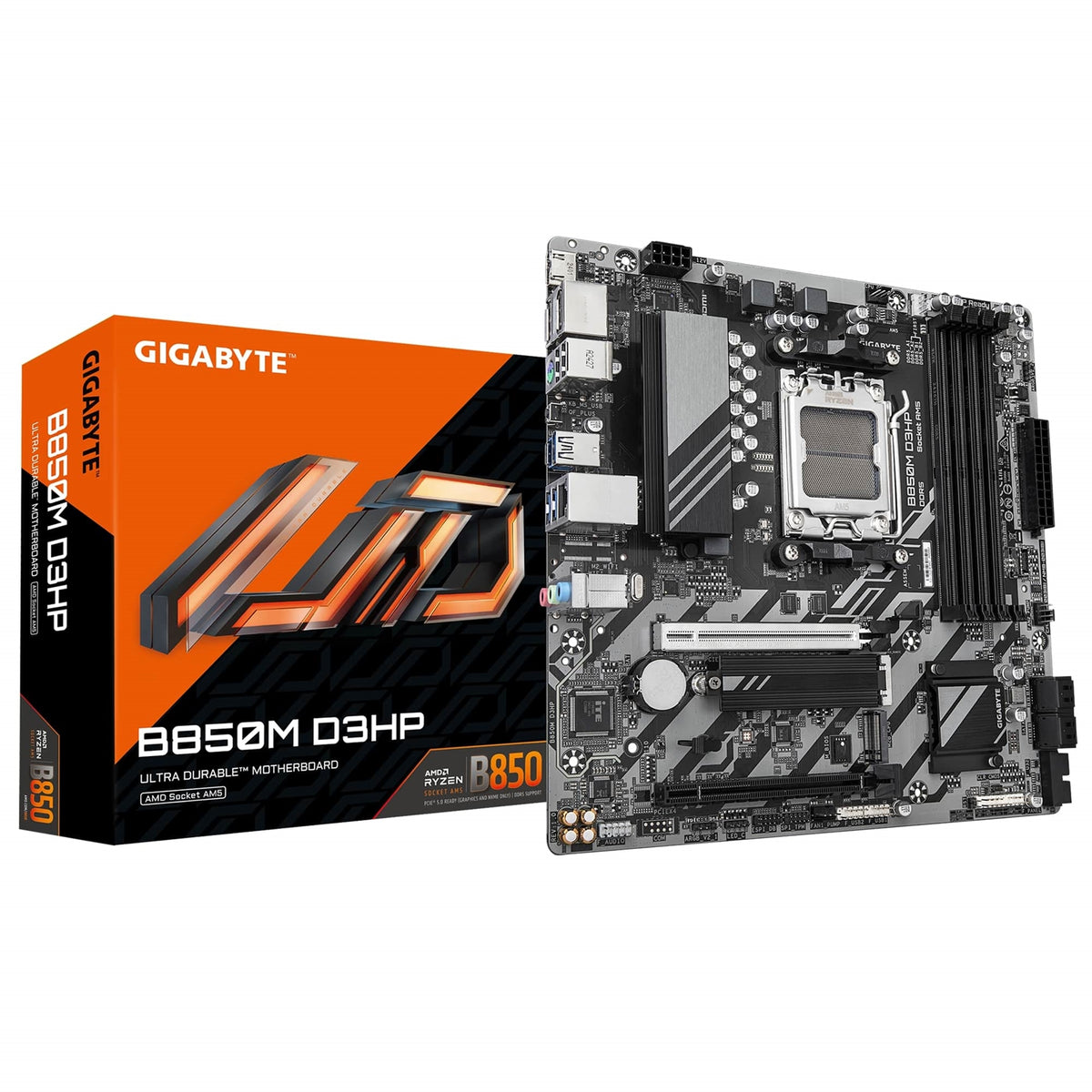 Gigabyte B850M D3HP AMD AM5 Socket Motherboard, Micro-ATX, 4x DDR5 Slots, 2x M.2 Sockets, GbE LAN, 2x DisplayPorts / 1x HDMI Port