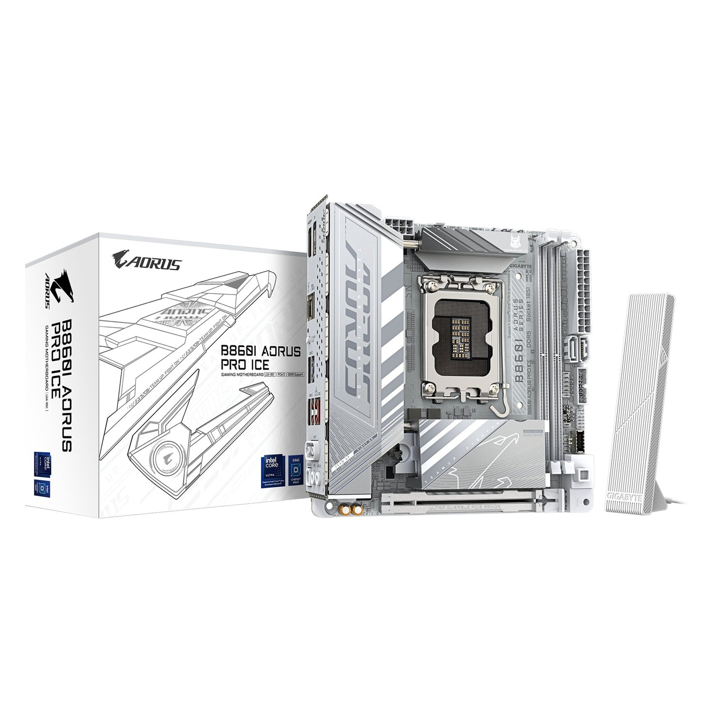 Gigabyte B860I AORUS PRO ICE Intel 1851 Socket Motherboard, Mini-ITX, 2x DDR5 Slots, 2x M.2 Sockets, Fitted I/O Shield, 2.5GbE LAN, Wi-Fi 7, 1x DisplayPort / 1x HDMI Port