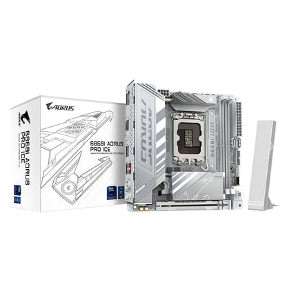 Gigabyte B860I AORUS PRO ICE Intel 1851 Socket Motherboard, Mini-ITX, 2x DDR5 Slots, 2x M.2 Sockets, Fitted I/O Shield, 2.5GbE LAN, Wi-Fi 7, 1x DisplayPort / 1x HDMI Port