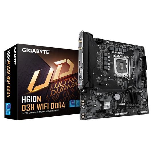 Gigabyte H610M D3H WIFI DDR4 Intel 1700 Socket Motherboard, Micro-ATX, 2x DDR4 Slots, 2x M.2 Socket, GbE LAN, Wi-Fi 5, 1x HDMI Port