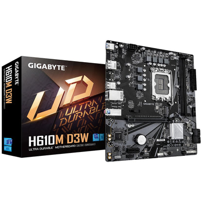 Gigabyte H610M D3W (Rev. 1.1) Intel 1700 Socket Motherboard, Micro-ATX, 2x DDR5 Slots, 1x M.2 Socket, GbE LAN, 1x DisplayPort / 1x HDMI Port