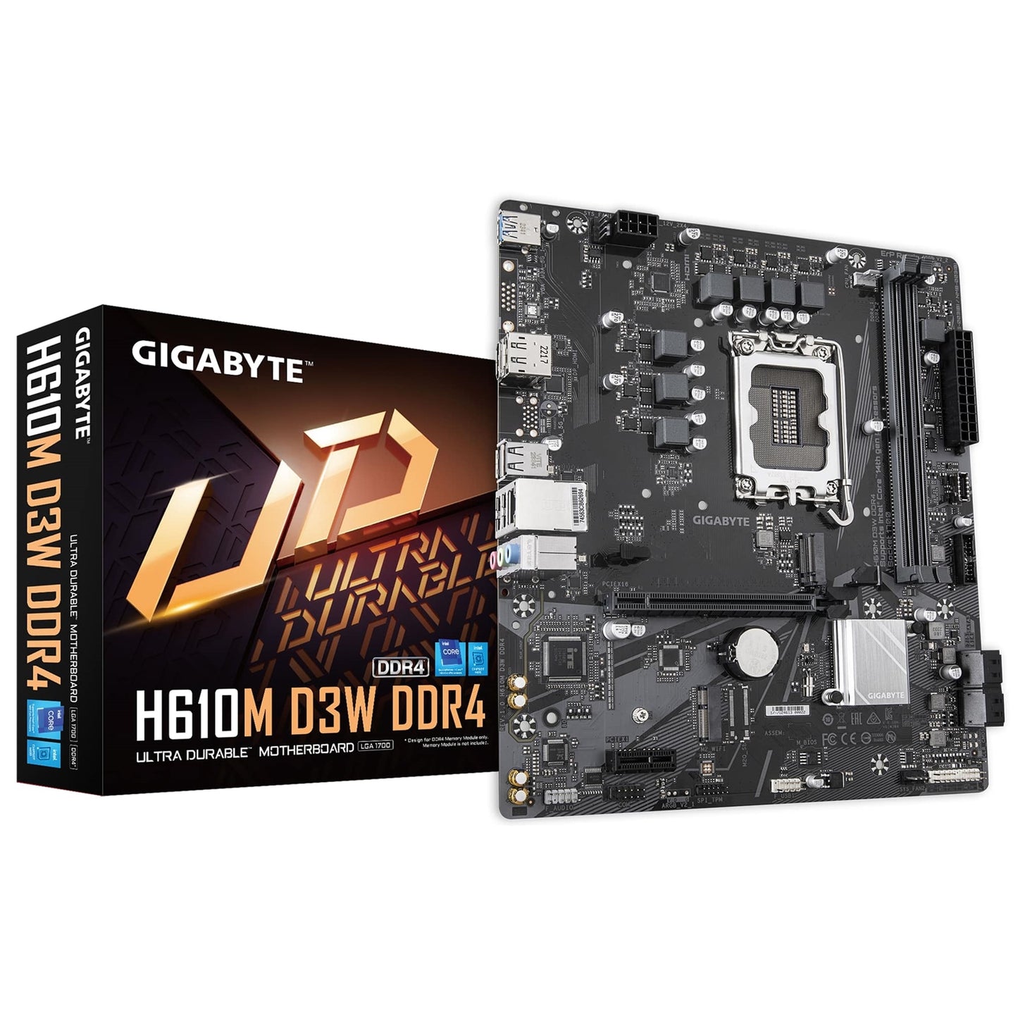 Gigabyte H610M D3W DDR4 Intel 1700 Socket Motherboard, Micro-ATX, 2x DDR4 Slots, 1x M.2 Socket, GbE LAN, 1x DisplayPort / 1x HDMI Port