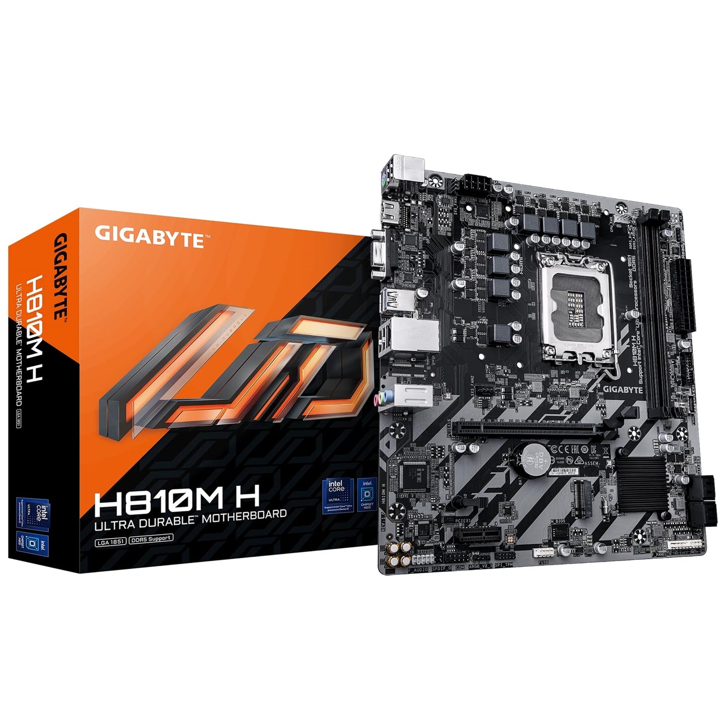 Gigabyte H810M H Intel 1851 Socket Motherboard, Micro-ATX, 2x DDR5 Slots, 1x M.2 Socket, GbE LAN, 1x D-Sub / 1x HDMI Port
