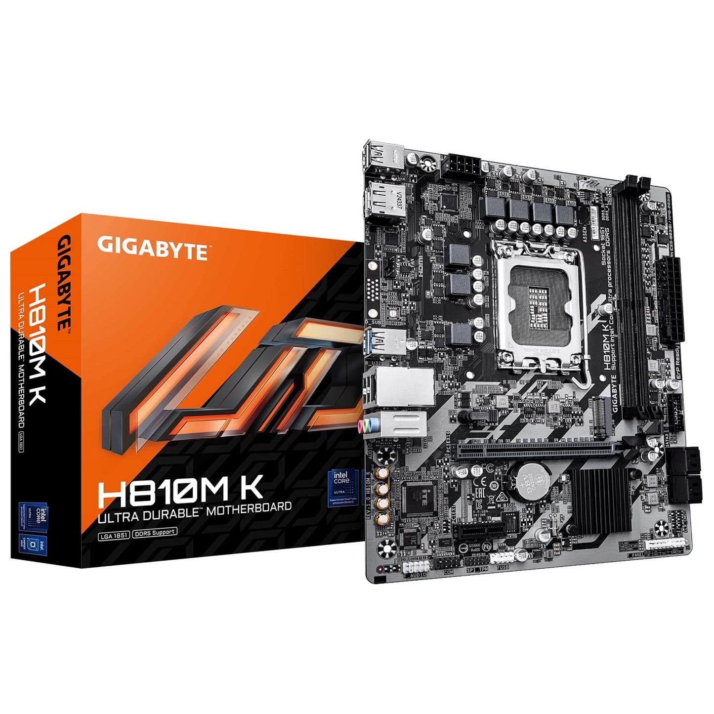 Gigabyte H810M K Intel 1851 Socket Motherboard, Micro ATX, 2x DDR5 Slots, 1x M.2 Socket, GbE LAN, 1x DisplayPort / 1x HDMI Port
