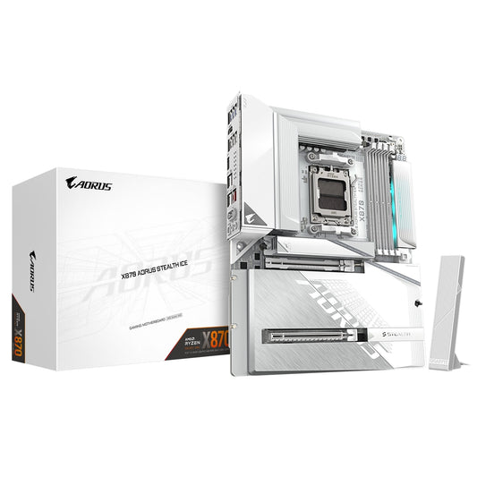 Gigabyte X870 AORUS STEALTH ICE AMD5 Socket Motherboard, ATX, 4x DDR5 Slots, 2x M.2 Socket, 5GbE LAN,  1x HDMI Port