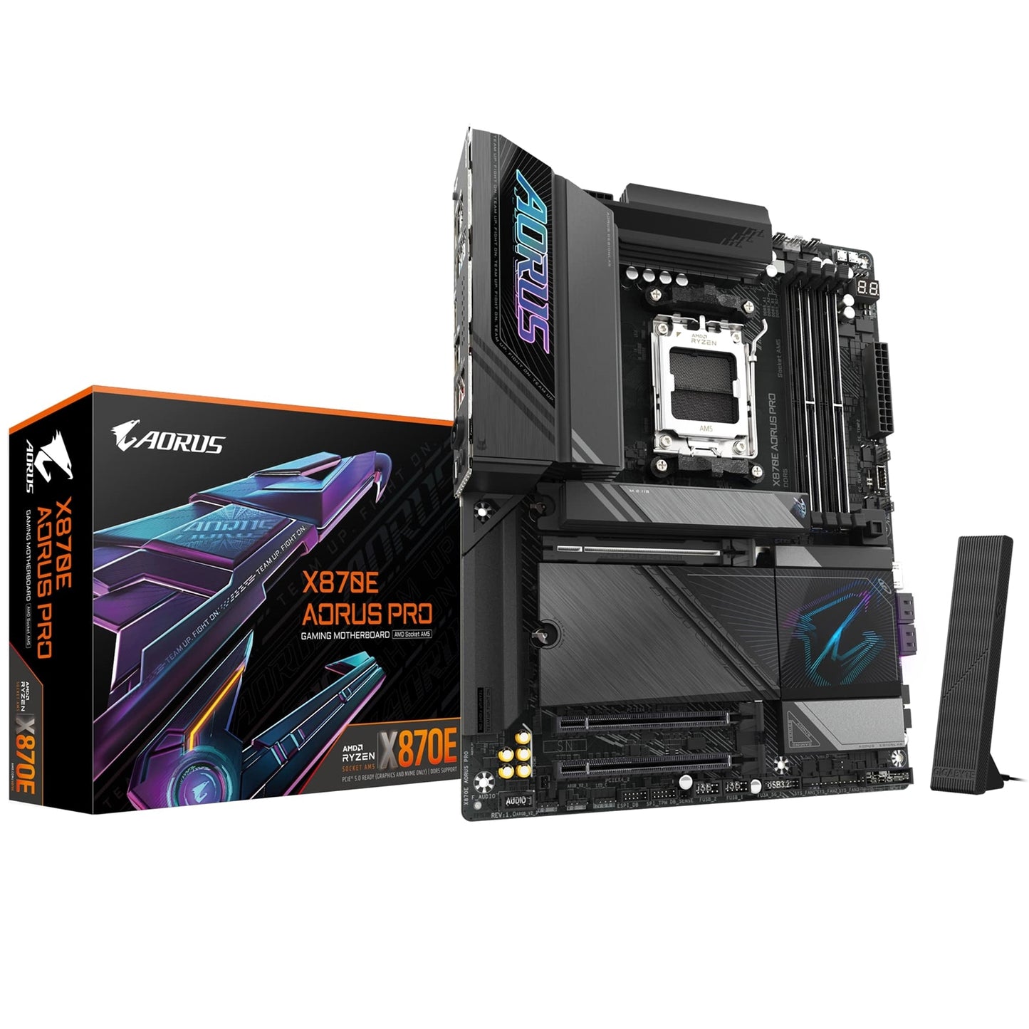 Gigabyte X870E AORUS PRO AMD AM5 Socket Motherboard, ATX, 4x DDR5 Slots, 4x M.2 Sockets, Fitted I/O Shield, 2.5GbE LAN, Wi-Fi 7, 1x HDMI Port / 2x USB-C (USB4)