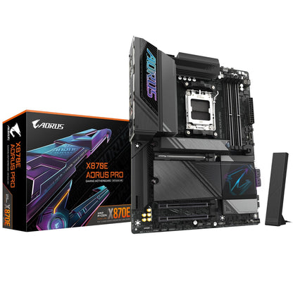 Gigabyte X870E AORUS PRO AMD AM5 Socket Motherboard, ATX, 4x DDR5 Slots, 4x M.2 Sockets, Fitted I/O Shield, 2.5GbE LAN, Wi-Fi 7, 1x HDMI Port / 2x USB-C (USB4)