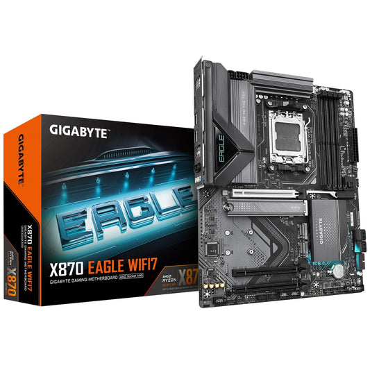 Gigabyte X870 EAGLE WIFI7 AMD AM5 Socket Motherboard, ATX, 4x DDR5 Slots, 3x M.2 Sockets, Fitted I/O Shield, 2.5GbE LAN, Wi-Fi 7, 1x HDMI Port / 2x USB-C (USB4)