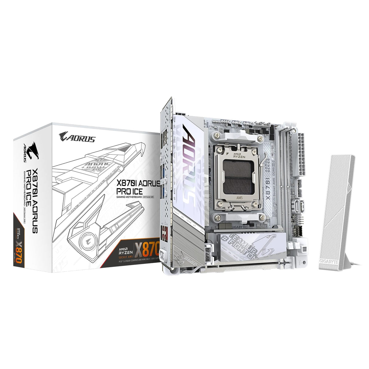 Gigabyte X870I AORUS PRO ICE AMD AM5 Socket Motherboard, Mini-ITX, 2x DDR5 Slots, 2x M.2 Sockets, Fitted I/O Shield, 2.5GbE LAN, Wi-Fi 7, 1x HDMI Port / 1x USB-C (USB4)