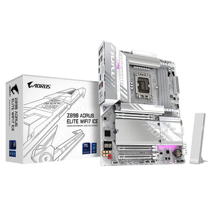 Gigabyte Z890 AORUS ELITE WIFI7 ICE Intel 1851 Socket Motherboard, ATX, 4x DDR5 Slots, 4x M.2 Sockets, Fitted I/O Shield, 2.5GbE LAN, Wi-Fi 7, 1x DisplayPort / 1x USB-C (USB4)