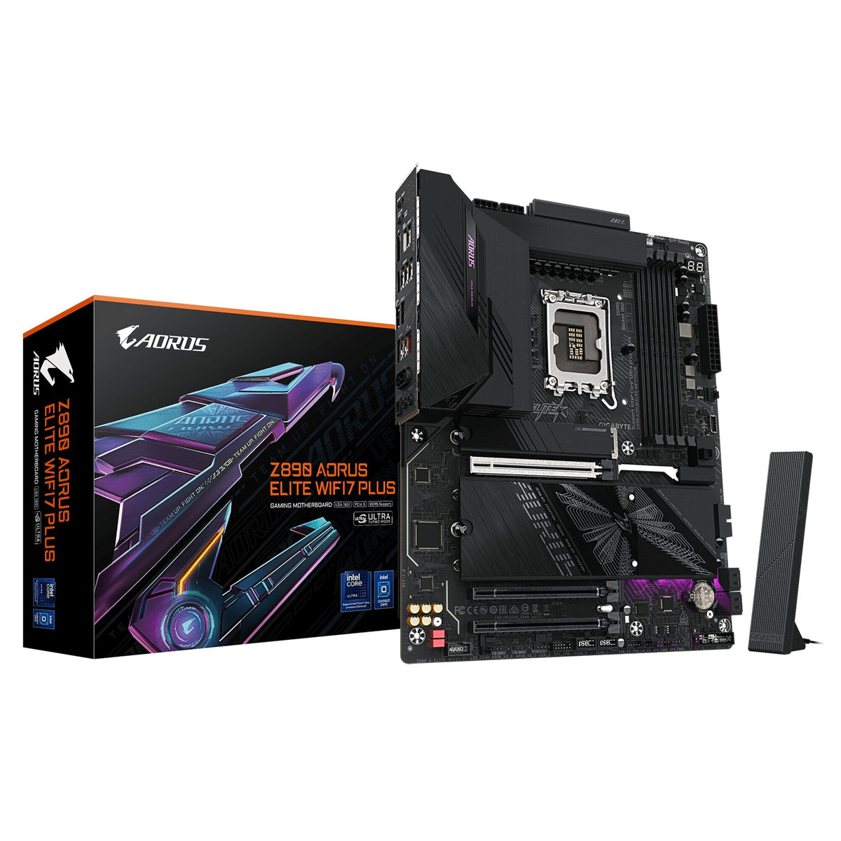 Gigabyte Z890 AORUS ELITE WIFI7 PLUS Intel 1851 Socket Motherboard, ATX, 4x DDR5 Slots, 4x M.2 Sockets, Fitted I/O Shield, 5GbE LAN, Wi-Fi 7, 1x DisplayPort / 1x USB-C (USB4)
