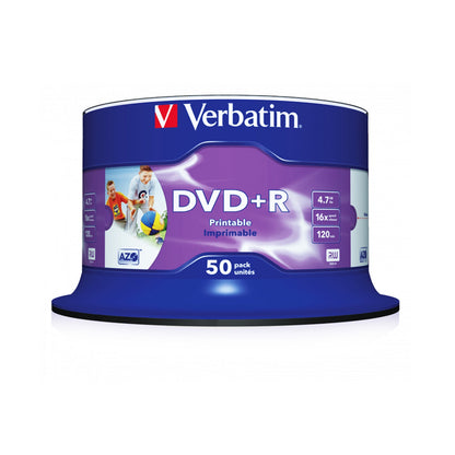 Verbatim (43512) DVD+R 16X 4.7GB 50 Pack Spindle Wide Inkjet Printable No ID