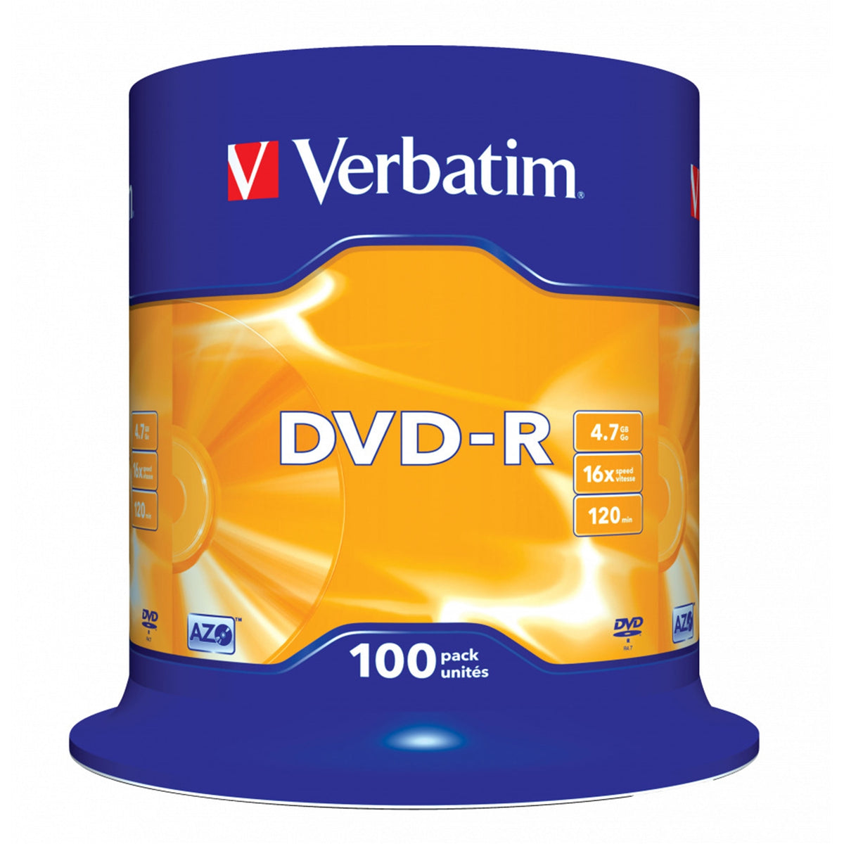 Verbatim (43549) DVD-R 16X 100 Pack Spindle 4.7GB Matt Silver