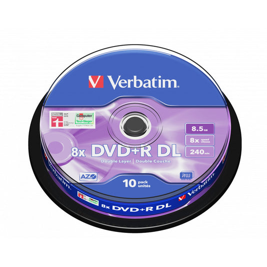 Verbatim (43666) DVD+R Double Layer 8.5GB 8X Matt Silver 10 Pack Spindle