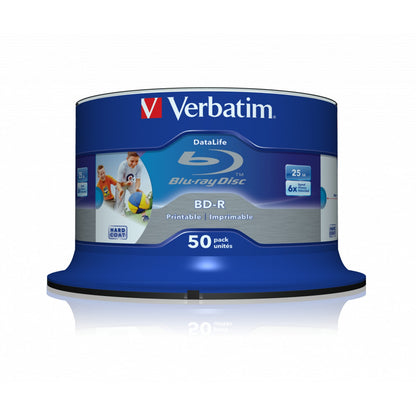 Verbatim (43812) BD-R SL Datalife 25GB 6X 50 Pack Spindle Wide Printable No ID