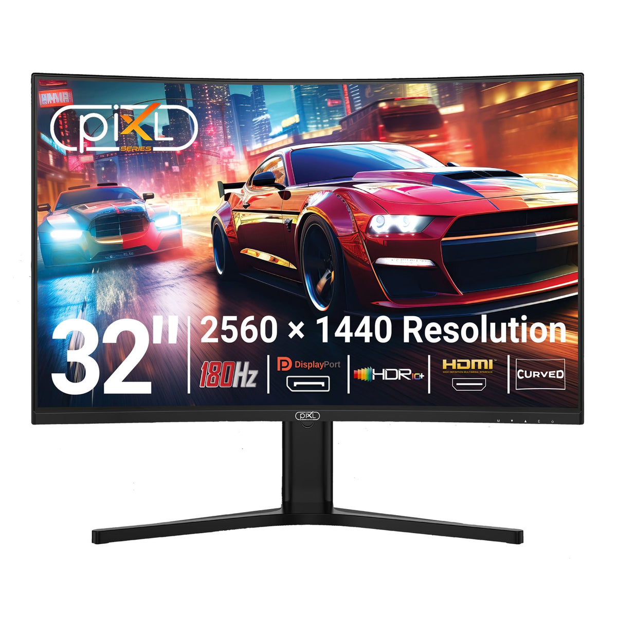 piXL X-Series GS32QIDPHA 32 Inch QHD IPS Gaming Monitor with 180Hz Refresh Rate, 2560 x 1440 Resolution, 1ms Response Time, HDR10+, Adaptive Sync, 2x HDMI 2.0 & 2x DisplayPort 1.4, Height Adjustable