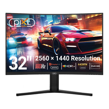 piXL X-Series GS32QIDPHA 32 Inch QHD IPS Gaming Monitor with 180Hz Refresh Rate, 2560 x 1440 Resolution, 1ms Response Time, HDR10+, Adaptive Sync, 2x HDMI 2.0 & 2x DisplayPort 1.4, Height Adjustable