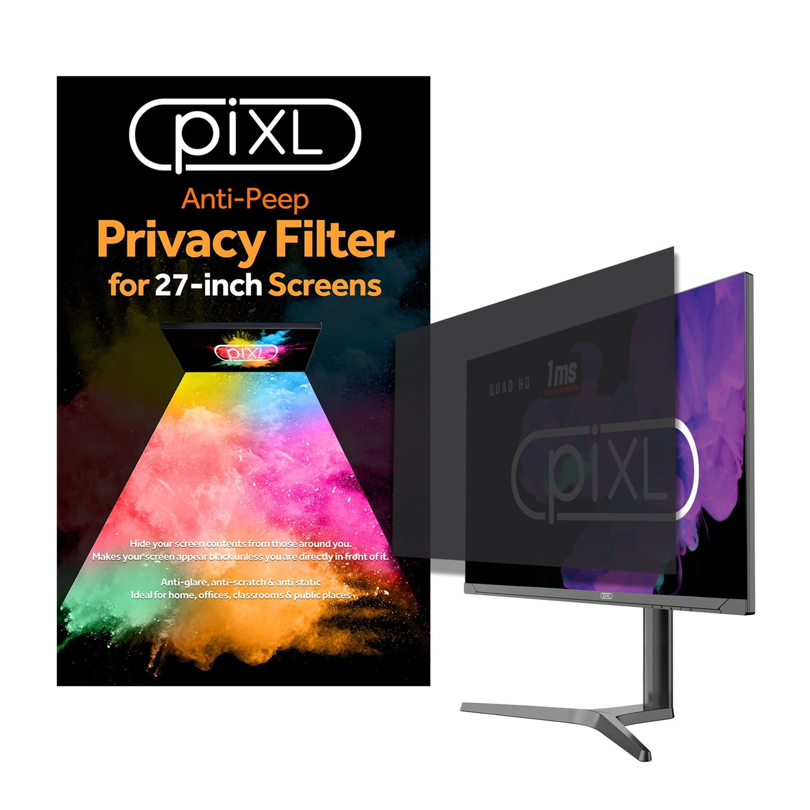 piXL 27 Inch Monitor Privacy Screen/ Privacy Filter, Anti-Glare, Anti-Peep, Anti-Static, Blackout
