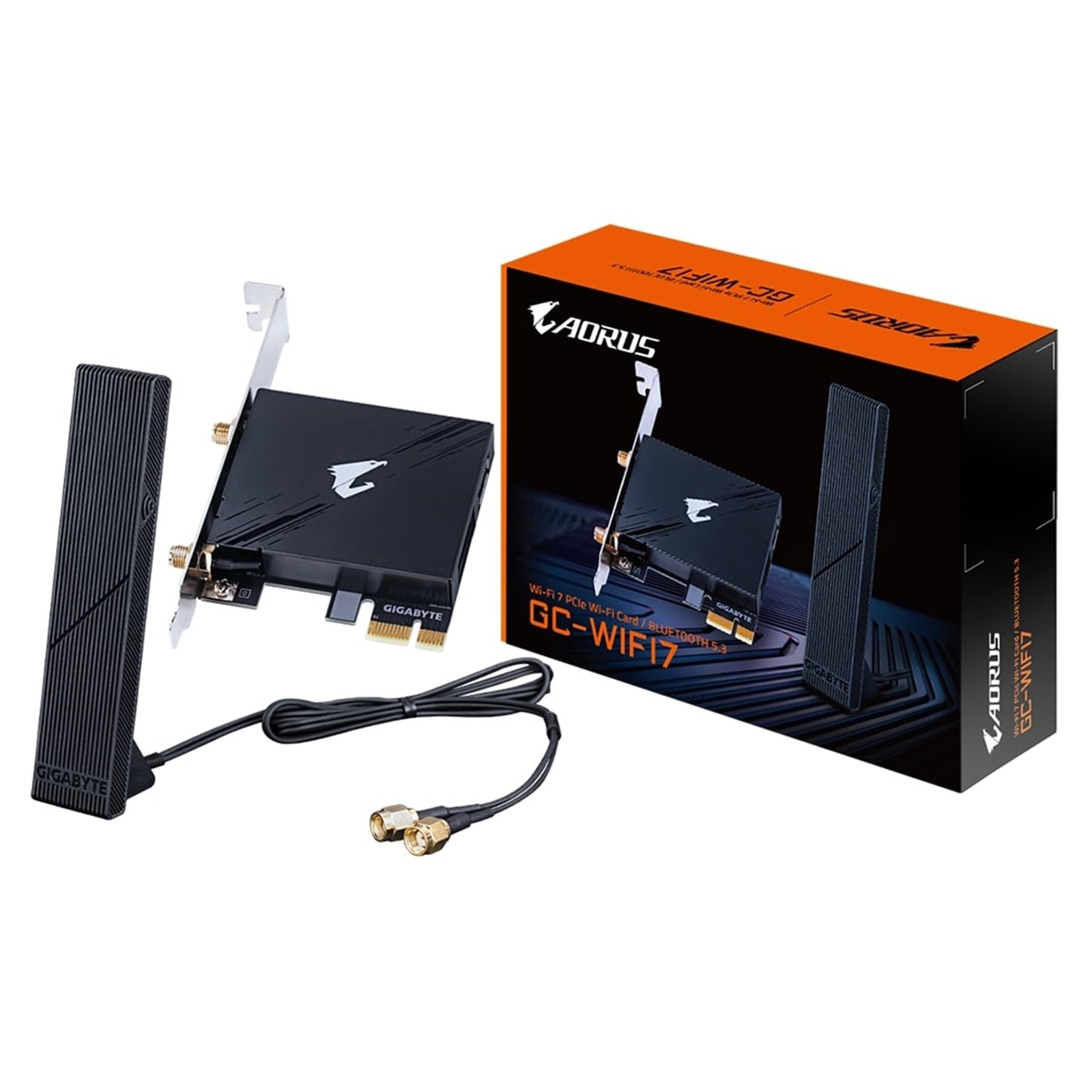 Gigabyte GC-WIFI7 Intel WiFi 7 5800Mbps Tri-Band Wireless PCI-Express and Bluetooth 5.3 Card with Magnetic Ultra High-Gain Antenna