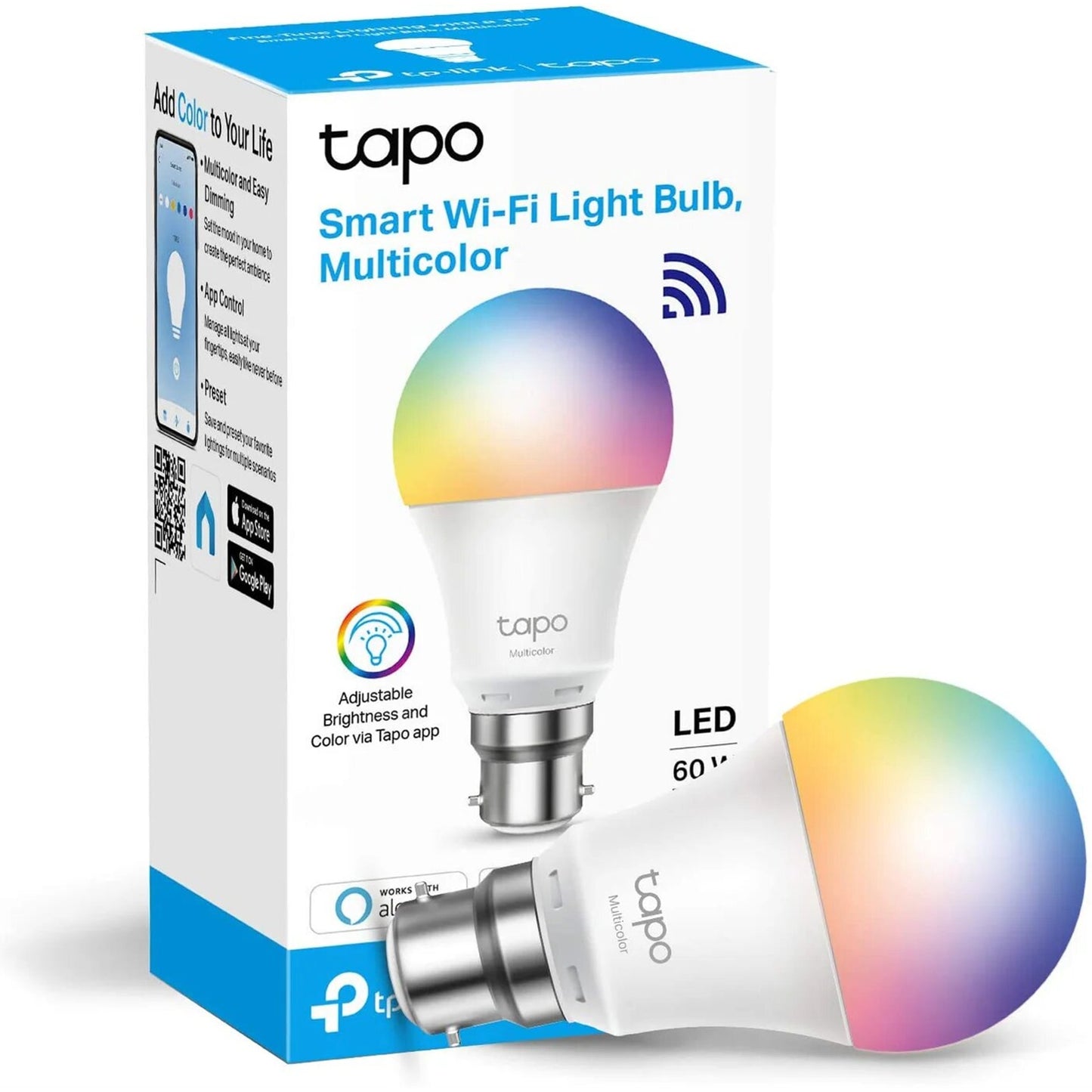 TP-Link Tapo L530B Smart Wi-Fi Light Bulb, Multicolor, B22