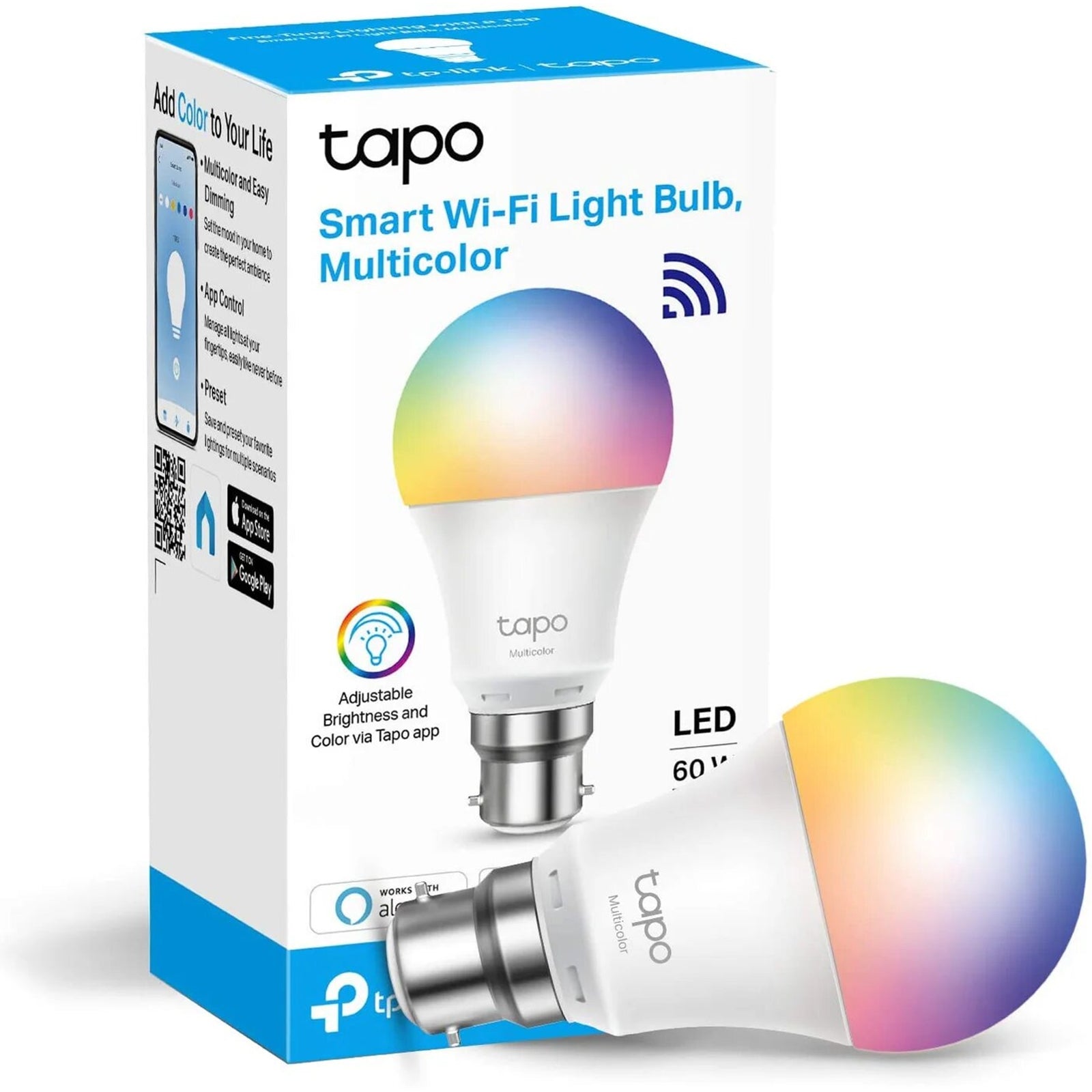TP-Link Tapo L530B Smart Wi-Fi Light Bulb, Multicolor, B22
