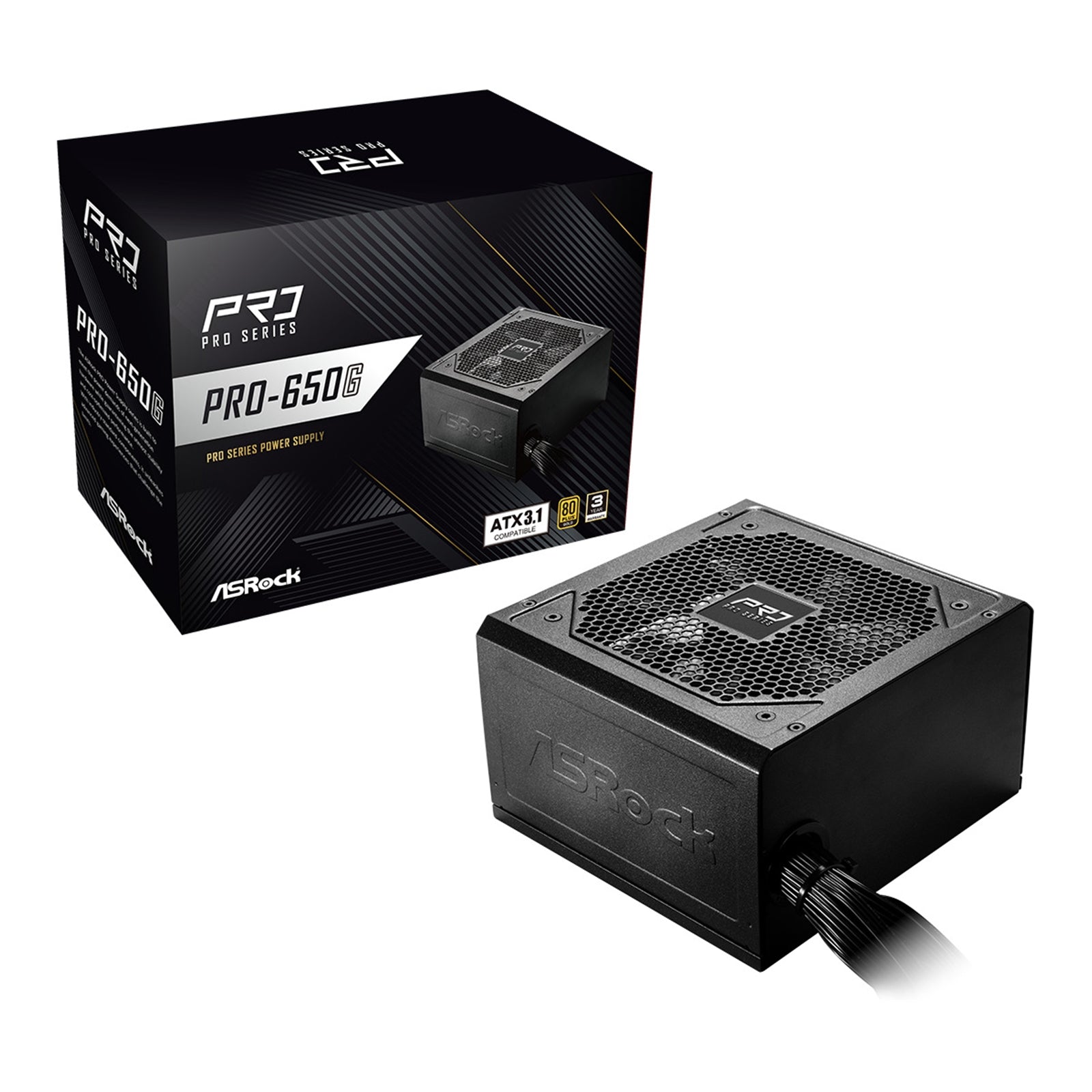 ASRock PRO-650G 650W ATX Power Supply Unit, 80 Plus Gold Certified, 120mm Silent Cooling Fan, High Efficiency PSU