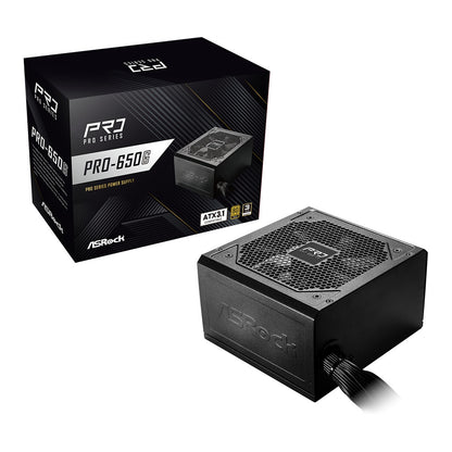 ASRock PRO-650G 650W ATX Power Supply Unit, 80 Plus Gold Certified, 120mm Silent Cooling Fan, High Efficiency PSU