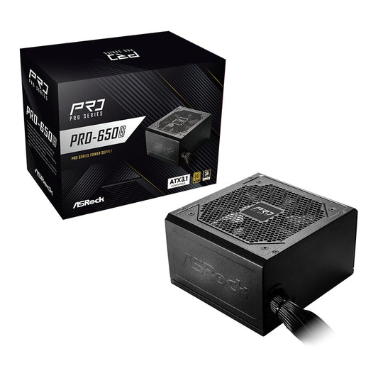 ASRock PRO-650G 650W ATX Power Supply Unit, 80 Plus Gold Certified, 120mm Silent Cooling Fan, High Efficiency PSU