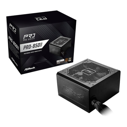 ASRock PRO-850B 850W ATX Power Supply Unit, 80 Plus Bronze Certified, 120mm Silent Cooling Fan, High Efficiency PSU