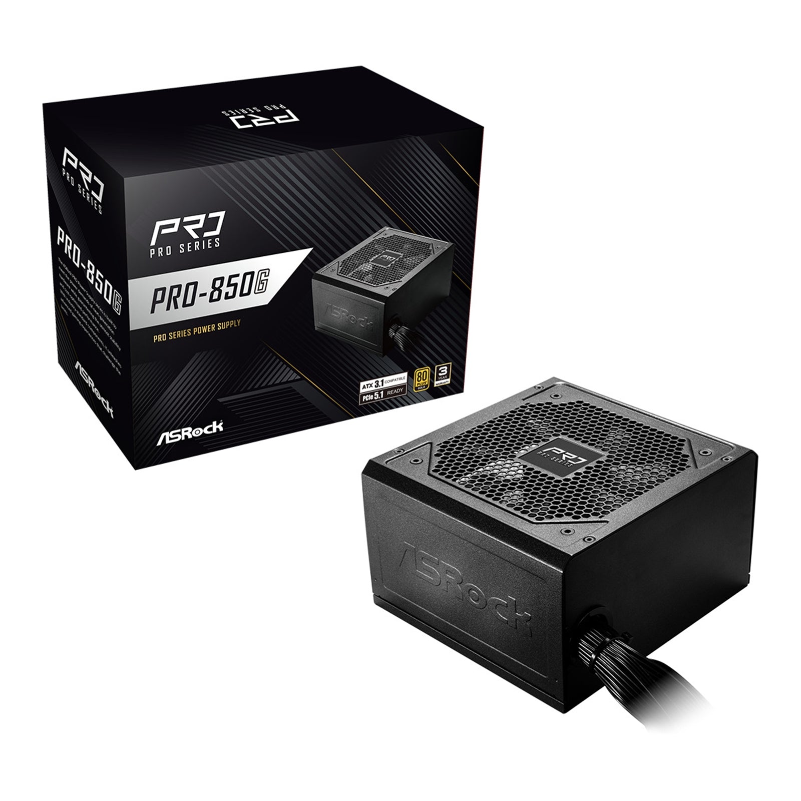 ASRock PRO-850G 850W ATX Power Supply Unit, 80 Plus Gold Certified, 120mm Silent Cooling Fan, High Efficiency PSU
