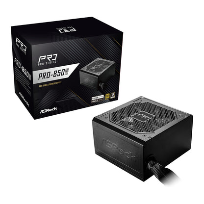 ASRock PRO-850G 850W ATX Power Supply Unit, 80 Plus Gold Certified, 120mm Silent Cooling Fan, High Efficiency PSU