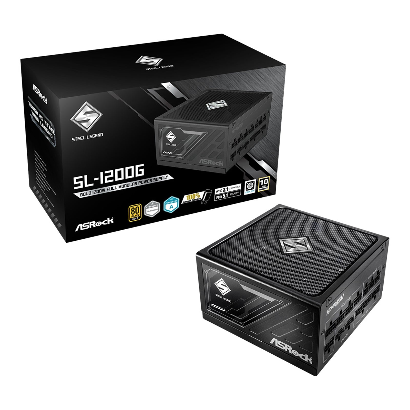 ASRock SL-1200G 1200W ATX Power Supply Unit, 80 PLUS GOLD Certified, 135mm Striped Axial FDB Fan, High Efficiency PSU