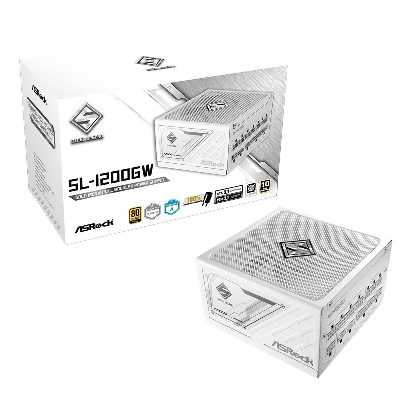 ASRock SL-1200GW 1200W ATX Power Supply Unit, 80 PLUS GOLD Certified, 135mm Striped Axial FDB Fan, High Efficiency PSU