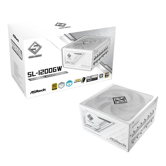 ASRock SL-1200GW 1200W ATX Power Supply Unit, 80 PLUS GOLD Certified, 135mm Striped Axial FDB Fan, High Efficiency PSU