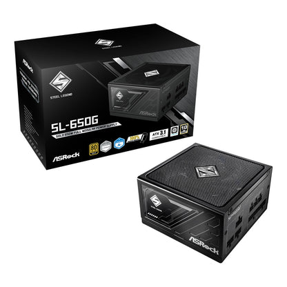 ASRock Steel Legend SL-650G 650W ATX Power Supply Unit, 80 Plus Gold Certified, 120mm Silent Cooling Fan, High Efficiency PSU
