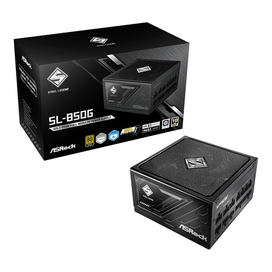 ASRock Steel Legend SL-850G 850W ATX Power Supply Unit, 80 Plus Gold Certified, 120mm Silent Cooling Fan, High Efficiency PSU